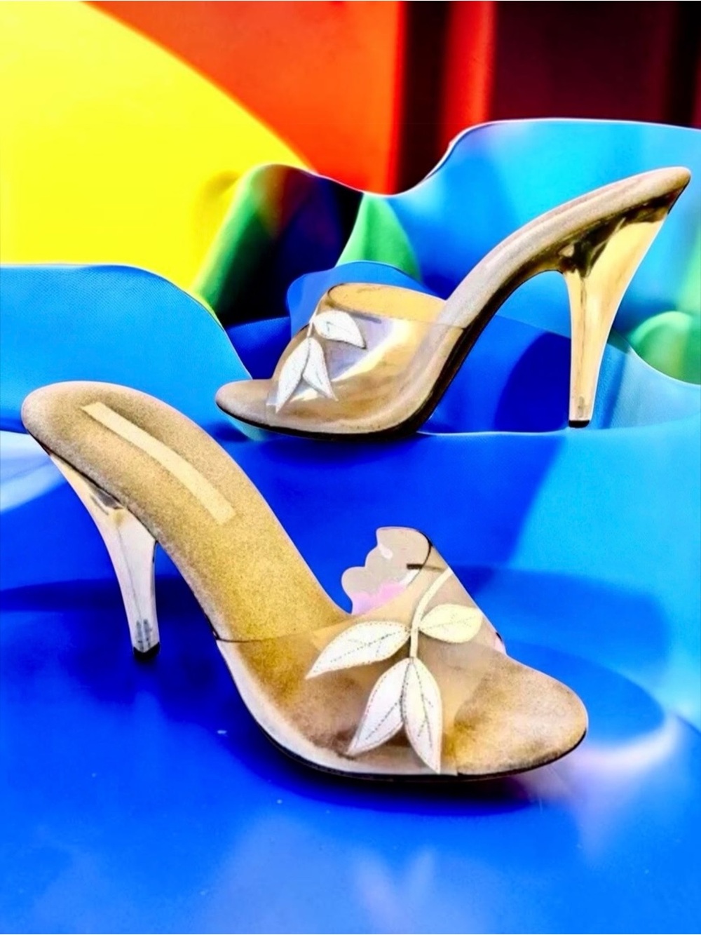 Vintage 80's Clear Transparent Vinyl Upper & Heel Sandal Slide Womens 8